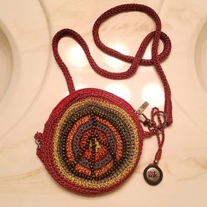 The Sak peace sign wooden beaded rainbow crossbody purse